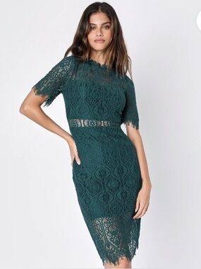 Lulus Remarkable Forest Green Lace Dress